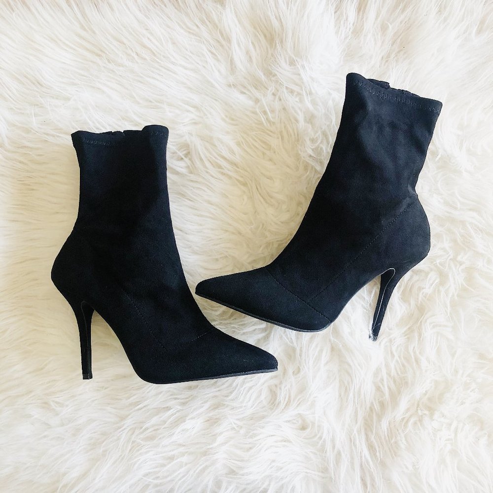 LULUS Black Suede Sock Booties Size 8